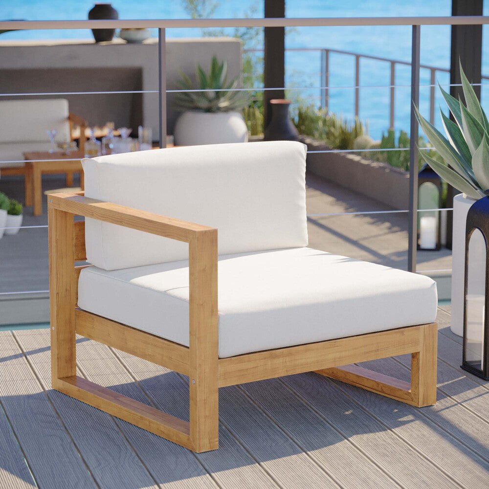 EEI-4124-NAT-WHI Upland Outdoor Patio Teak Wood Left-Arm Chair by Modway