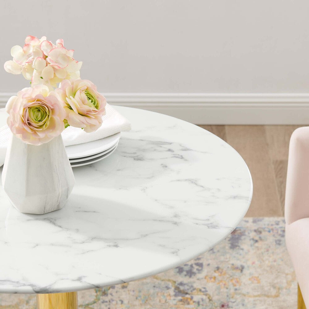 EEI-4548-GLD-WHI Verne 28" Artificial Marble Dining Table by Modway