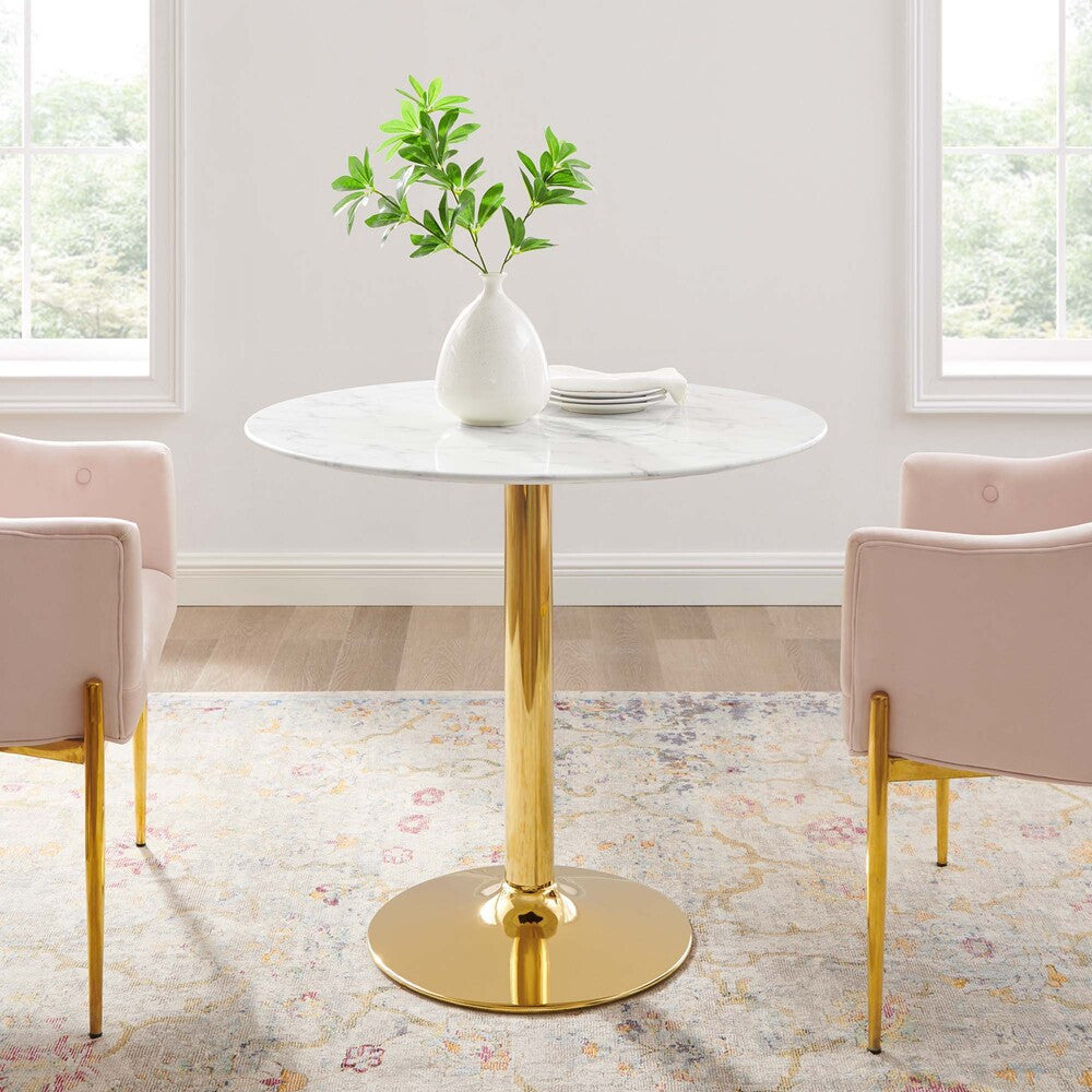 EEI-4549-GLD-WHI Verne 35" Artificial Marble Dining Table by Modway