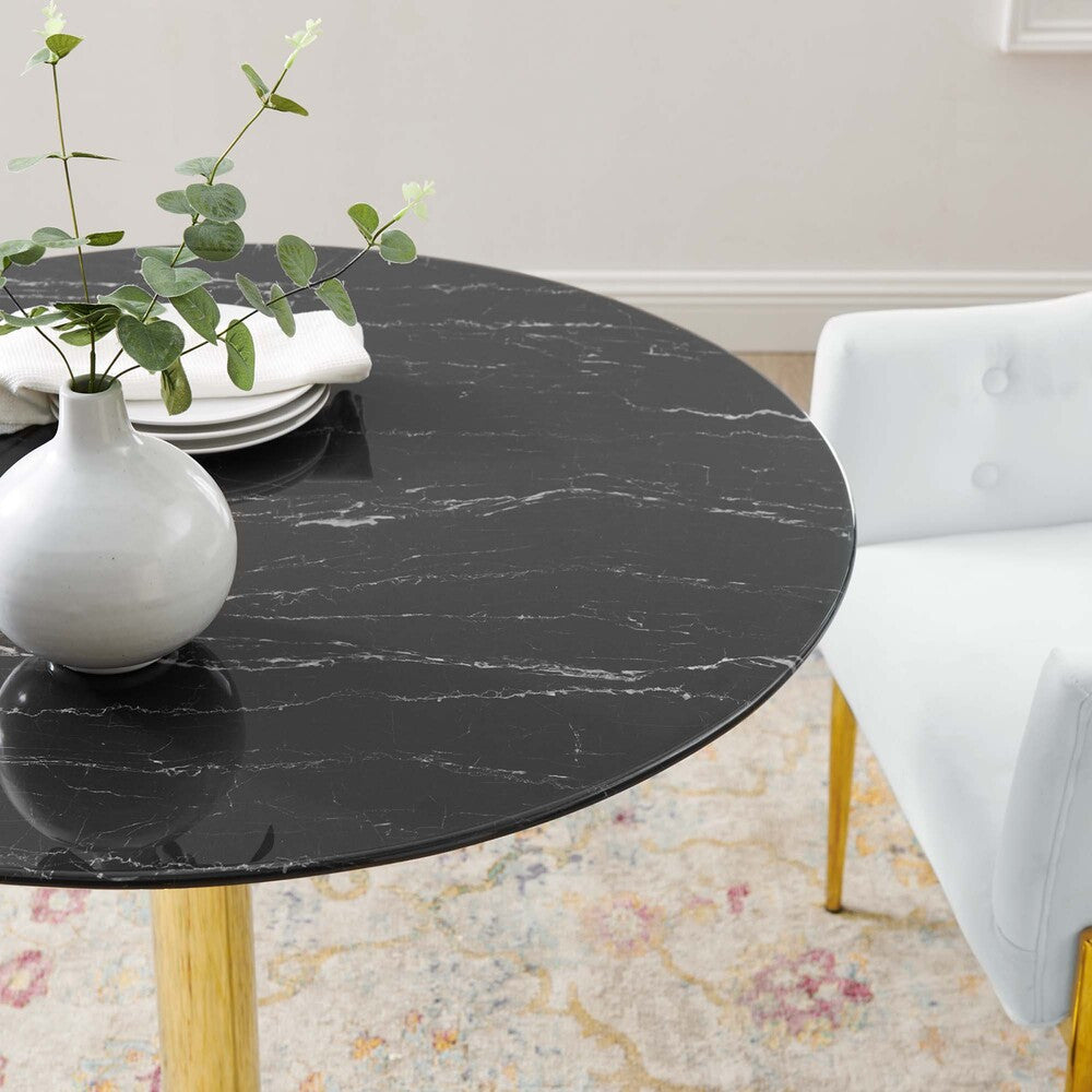 EEI-4747-GLD-BLK Verne 35" Artificial Marble Dining Table by Modway
