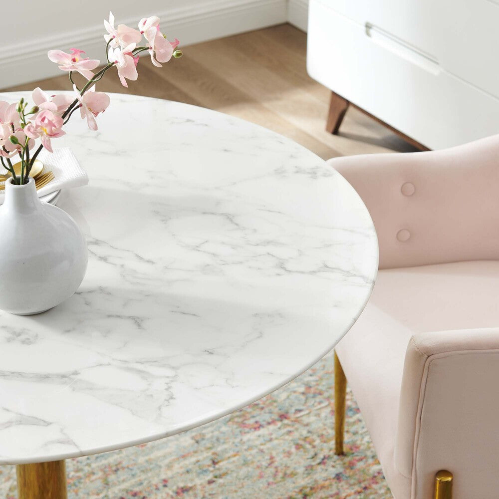 EEI-4749-GLD-WHI Verne 40" Artificial Marble Dining Table by Modway
