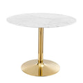 Modway EEI-4749-GLD-WHI Verne 40" Artificial Marble Dining Table Gold White