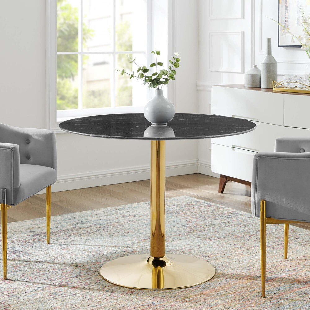 EEI-4757-GLD-BLK Verne 40" Artificial Marble Dining Table by Modway