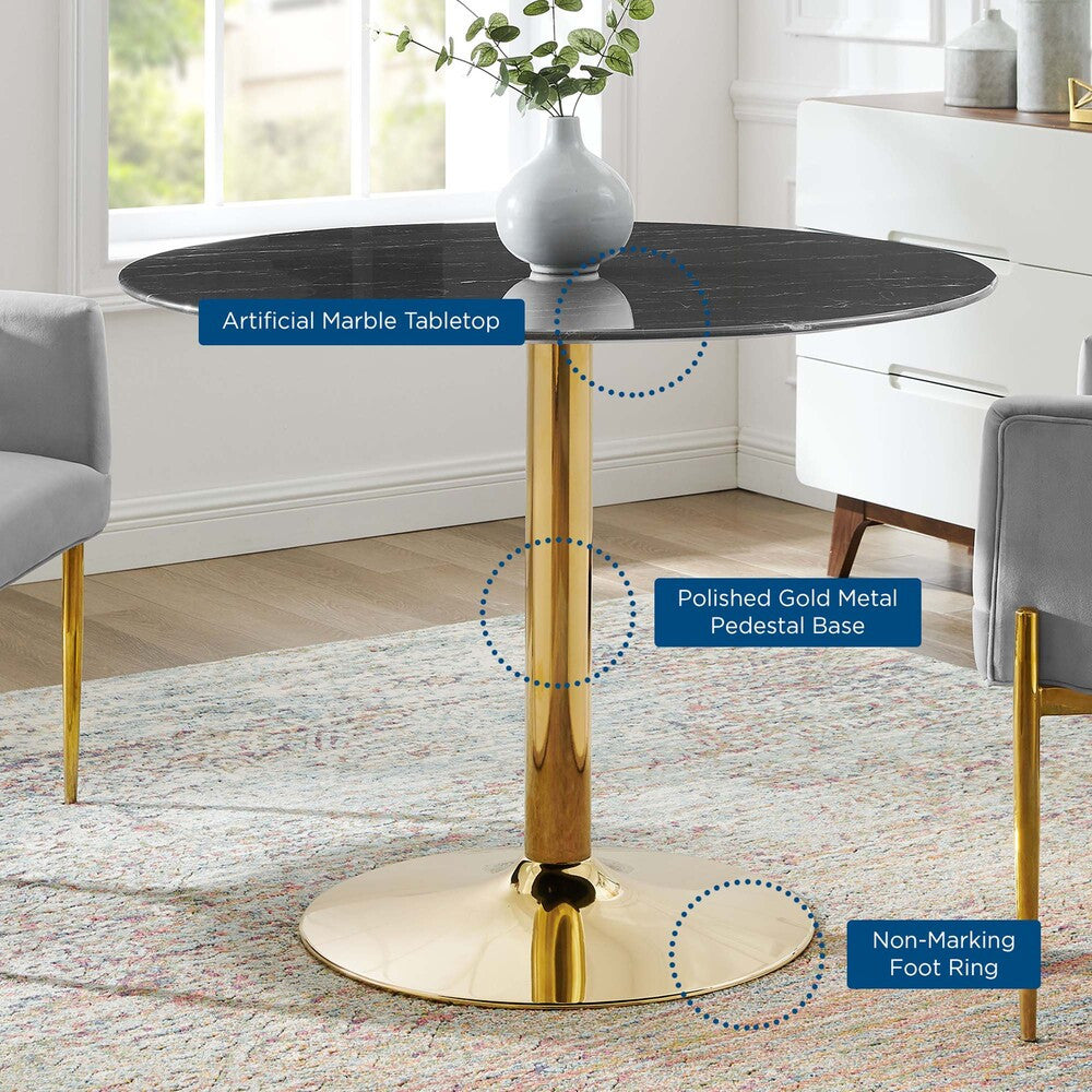EEI-4757-GLD-BLK Verne 40" Artificial Marble Dining Table by Modway