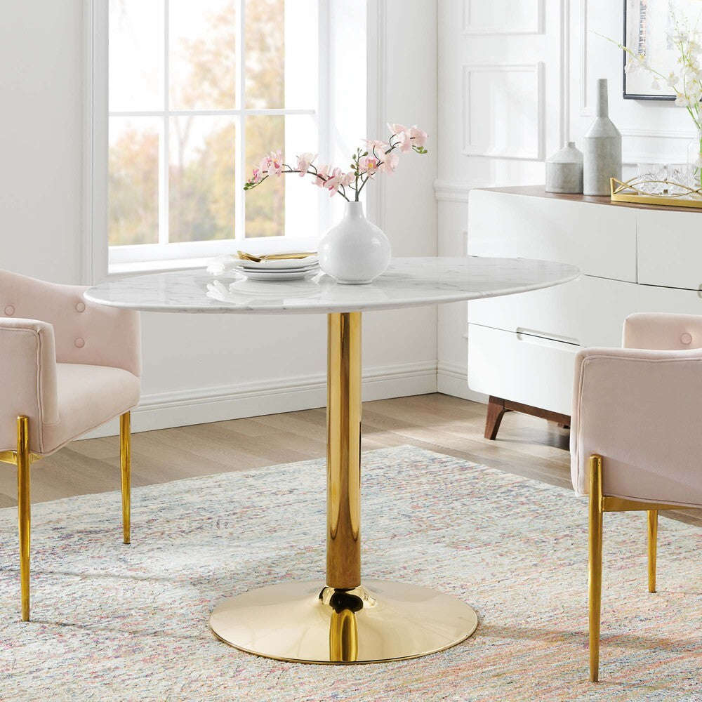 EEI-4752-GLD-WHI Verne 48" Oval Artificial Marble Dining Table by Modway