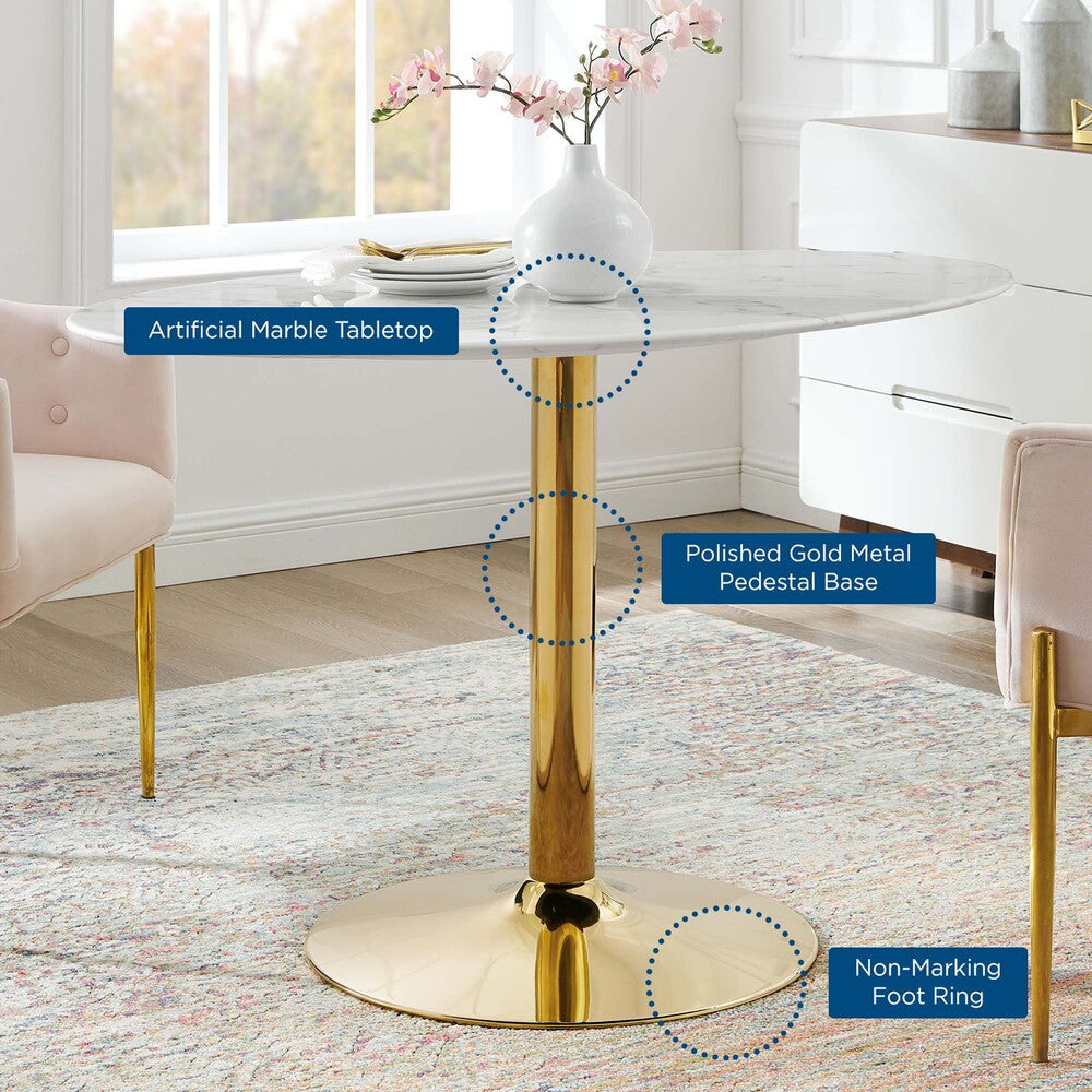 EEI-4752-GLD-WHI Verne 48" Oval Artificial Marble Dining Table by Modway