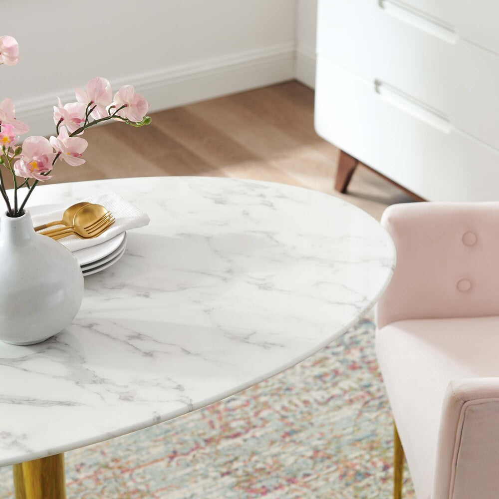 EEI-4752-GLD-WHI Verne 48" Oval Artificial Marble Dining Table by Modway