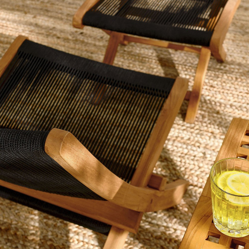 EEI-6938 Vienna 2-Piece Outdoor Patio Teak and Rope Folding Accent Lounge Chair and Ottoman Set by Modway
