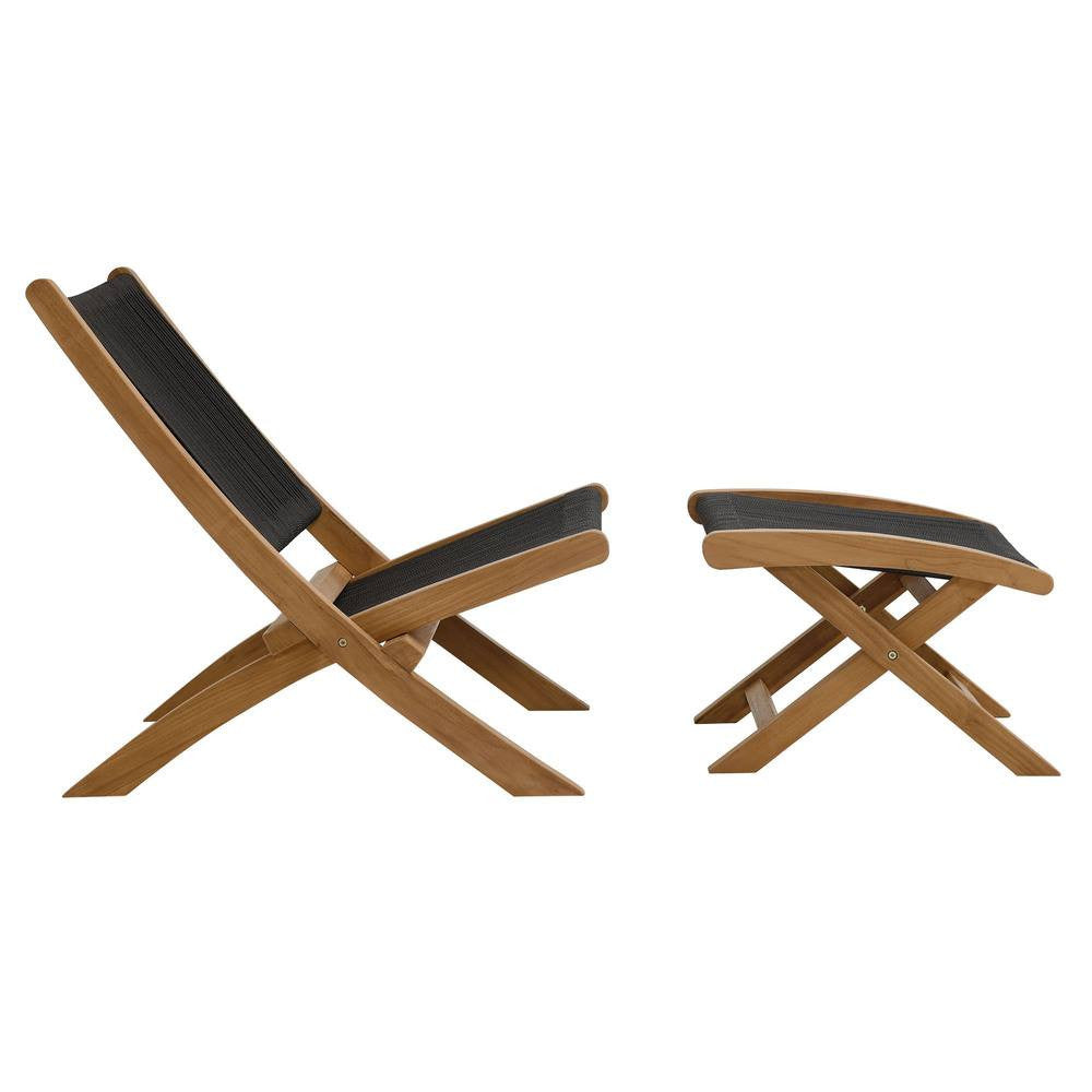 EEI-6938 Vienna 2-Piece Outdoor Patio Teak and Rope Folding Accent Lounge Chair and Ottoman Set by Modway