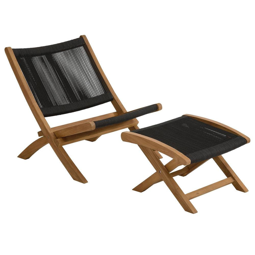 EEI-6938 Vienna 2-Piece Outdoor Patio Teak and Rope Folding Accent Lounge Chair and Ottoman Set by Modway