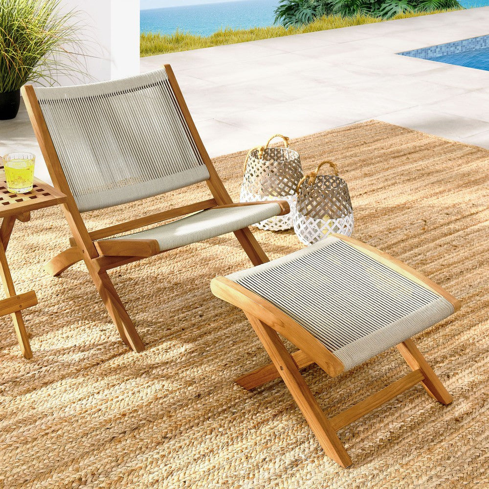EEI-6938 Vienna 2-Piece Outdoor Patio Teak and Rope Folding Accent Lounge Chair and Ottoman Set by Modway