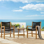 EEI-6936 Vienna 3-Piece Outdoor Patio Teak and Rope Armchairs with Folding Side Table by Modway