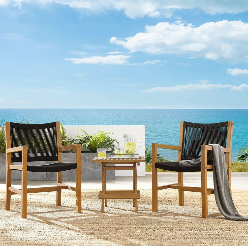 EEI-6936 Vienna 3-Piece Outdoor Patio Teak and Rope Armchairs with Folding Side Table by Modway
