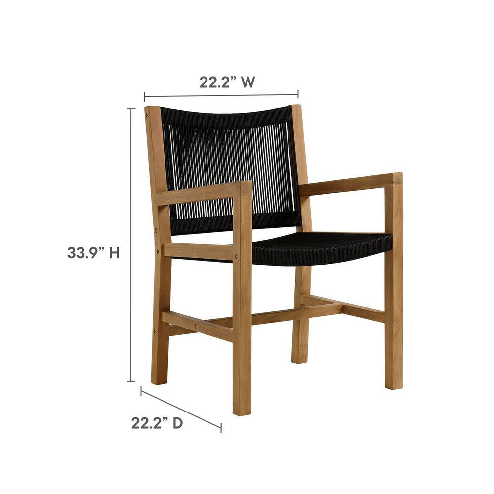 EEI-6936 Vienna 3-Piece Outdoor Patio Teak and Rope Armchairs with Folding Side Table by Modway