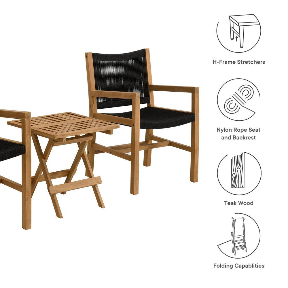 EEI-6936 Vienna 3-Piece Outdoor Patio Teak and Rope Armchairs with Folding Side Table by Modway