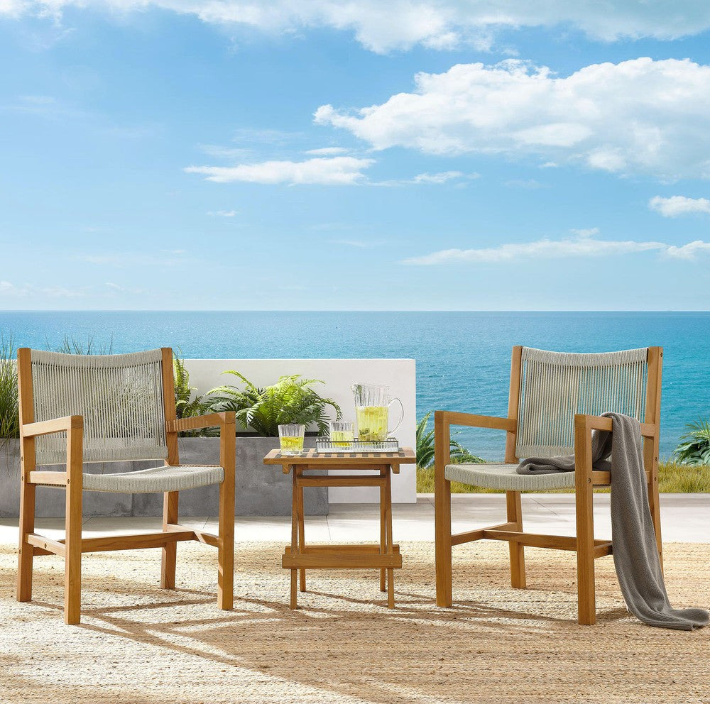 EEI-6936 Vienna 3-Piece Outdoor Patio Teak and Rope Armchairs with Folding Side Table by Modway