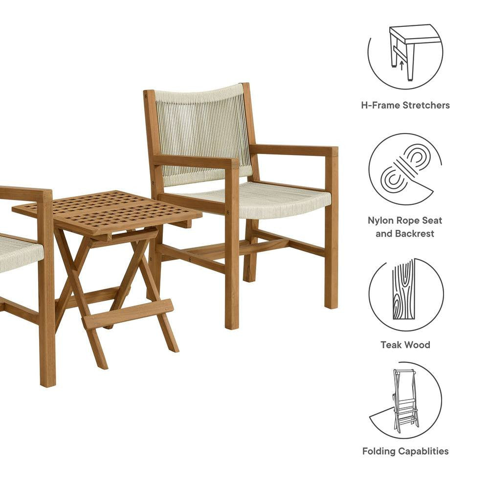 EEI-6936 Vienna 3-Piece Outdoor Patio Teak and Rope Armchairs with Folding Side Table by Modway