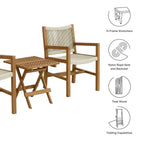 EEI-6936 Vienna 3-Piece Outdoor Patio Teak and Rope Armchairs with Folding Side Table by Modway