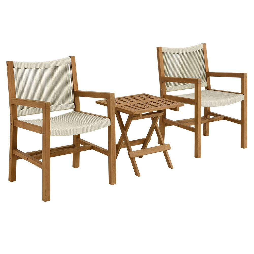 EEI-6936 Vienna 3-Piece Outdoor Patio Teak and Rope Armchairs with Folding Side Table by Modway