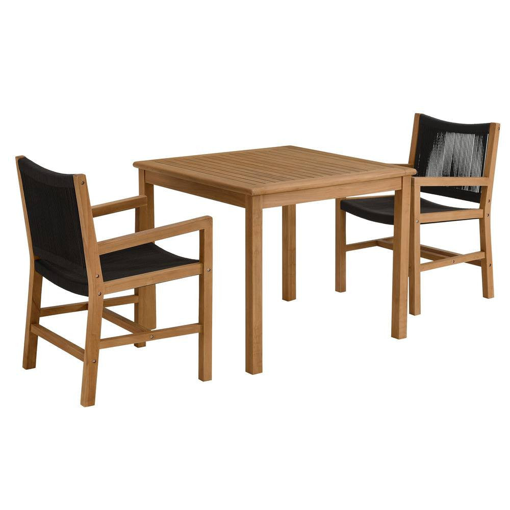 EEI-6940 Vienna 3-Piece Outdoor Patio Teak and Rope Dining Set with Armchairs by Modway