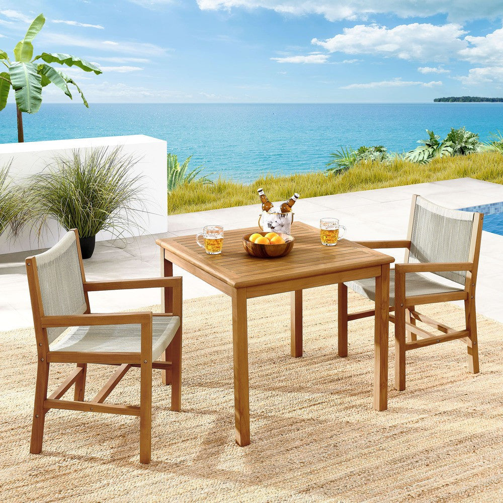 EEI-6940 Vienna 3-Piece Outdoor Patio Teak and Rope Dining Set with Armchairs by Modway