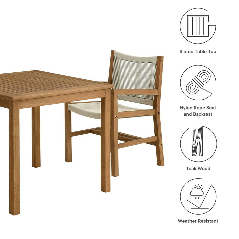 EEI-6940 Vienna 3-Piece Outdoor Patio Teak and Rope Dining Set with Armchairs by Modway