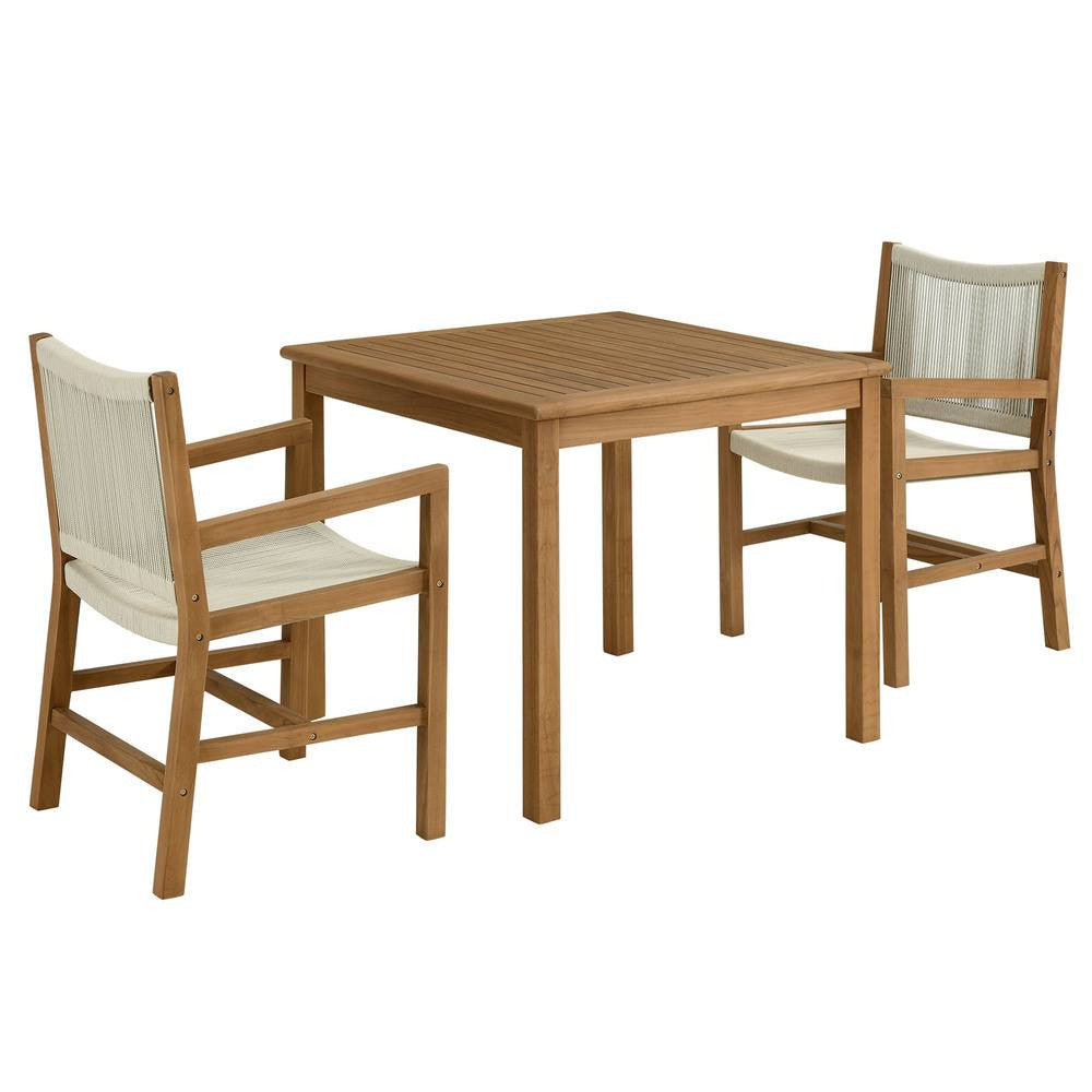 EEI-6940 Vienna 3-Piece Outdoor Patio Teak and Rope Dining Set with Armchairs by Modway