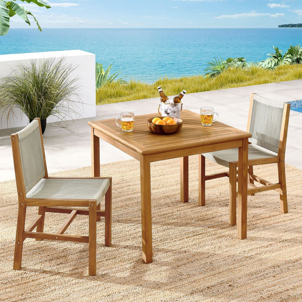 EEI-6939 Vienna 3-Piece Outdoor Patio Teak and Rope Dining Set with Armless Chiars by Modway