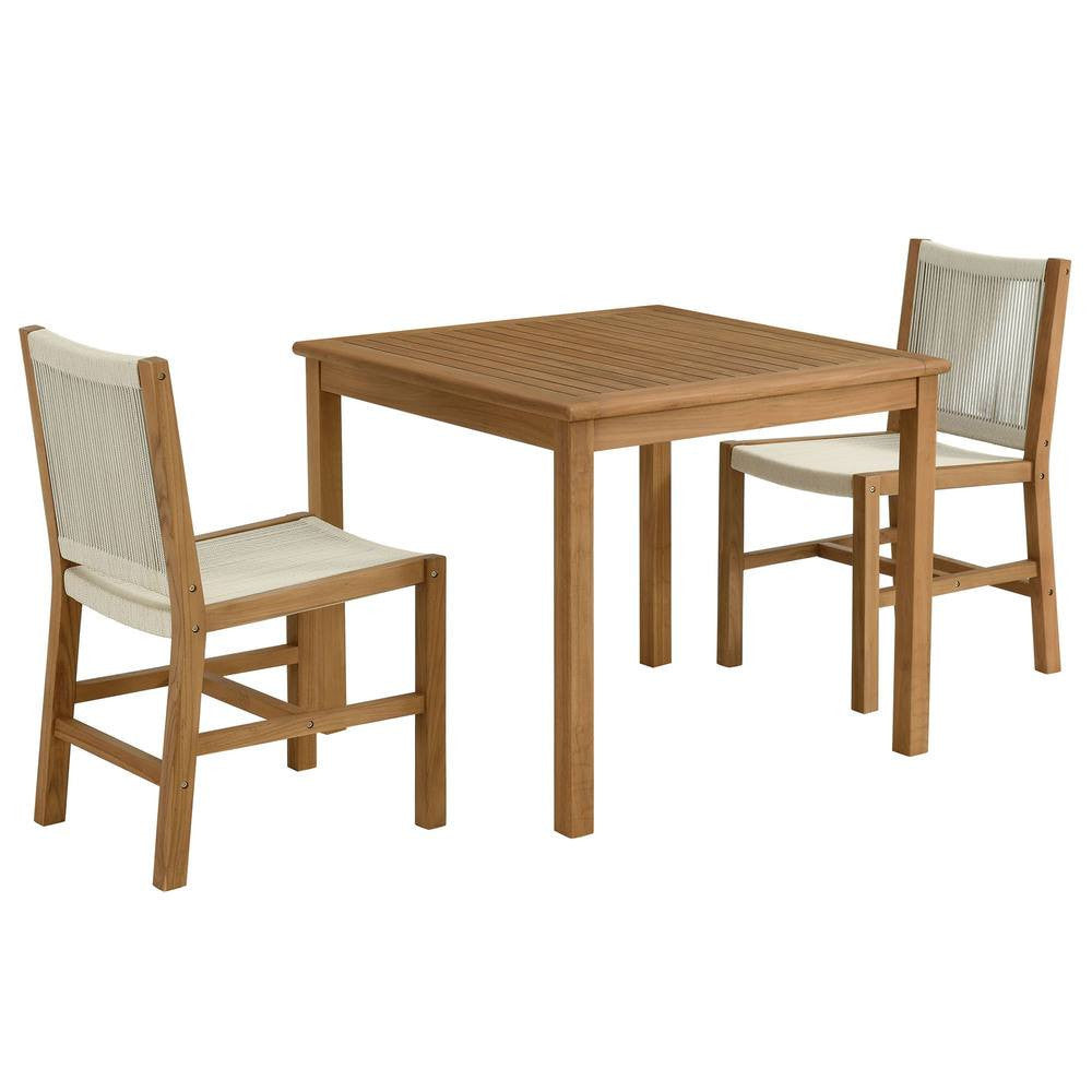 EEI-6939 Vienna 3-Piece Outdoor Patio Teak and Rope Dining Set with Armless Chiars by Modway