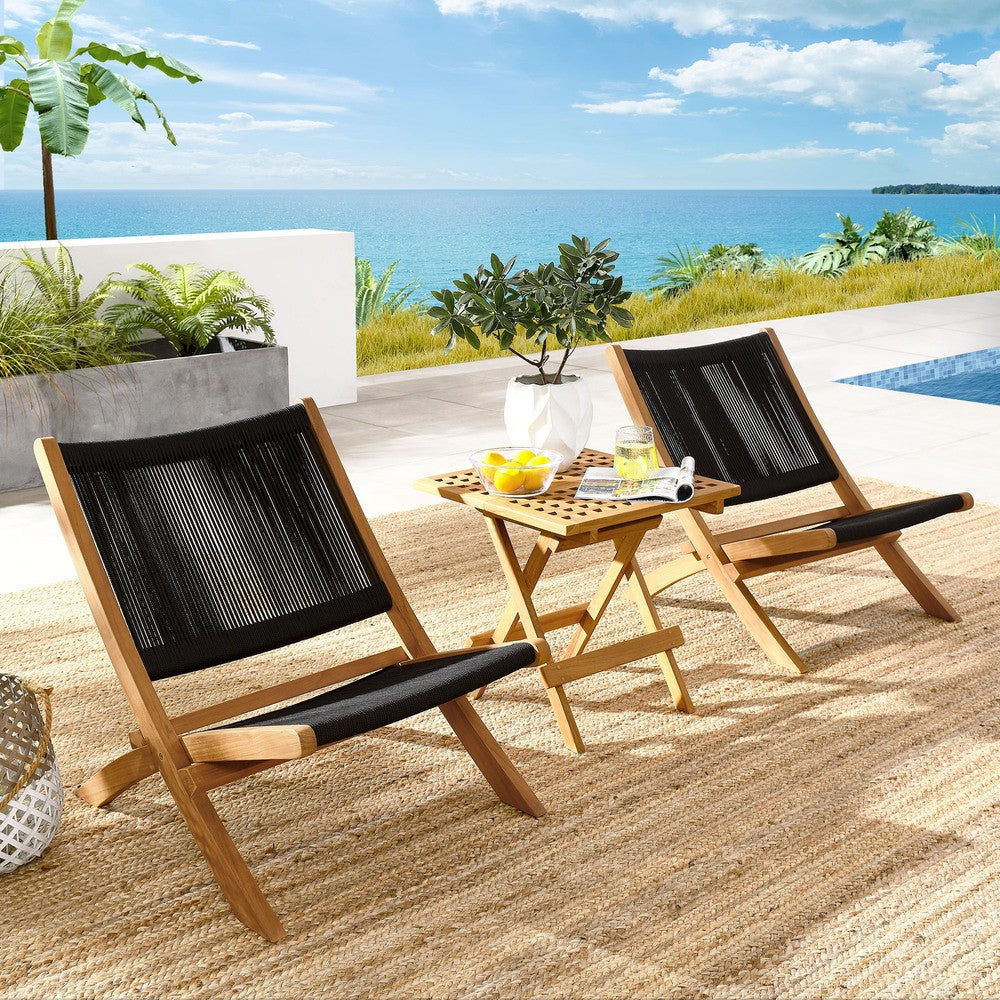 EEI-6937 Vienna 3-Piece Outdoor Patio Teak and Rope Folding Lounge Chairs and Side Table by Modway
