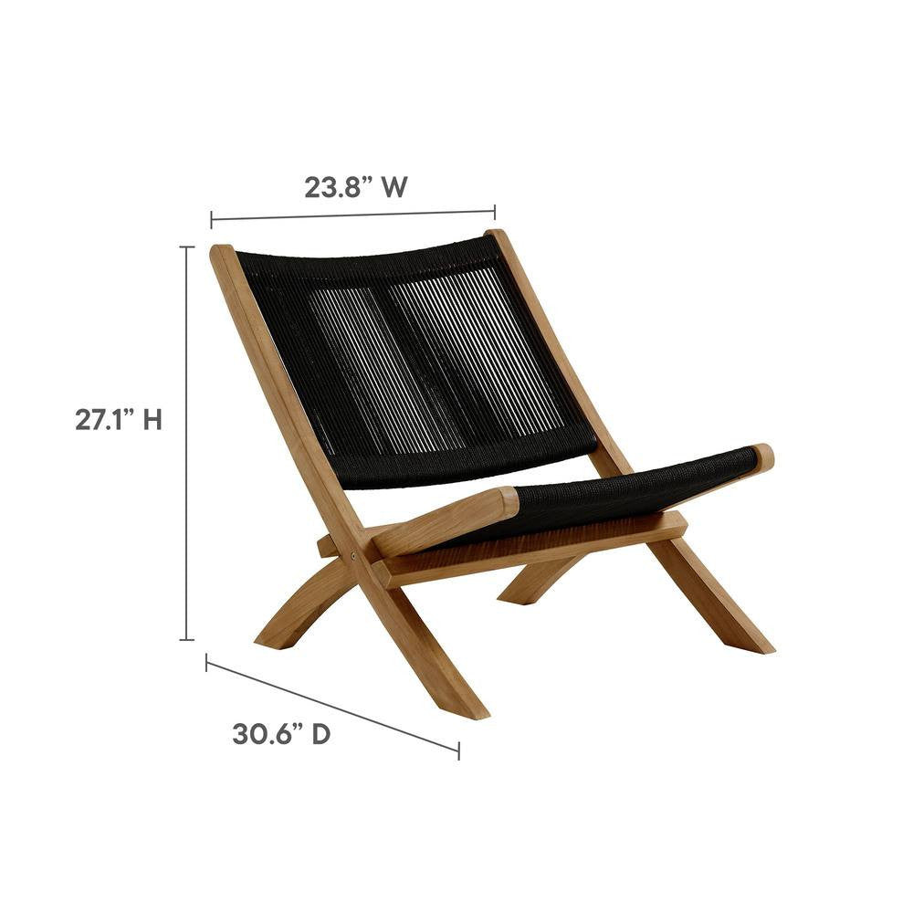 EEI-6937 Vienna 3-Piece Outdoor Patio Teak and Rope Folding Lounge Chairs and Side Table by Modway