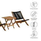 EEI-6937 Vienna 3-Piece Outdoor Patio Teak and Rope Folding Lounge Chairs and Side Table by Modway