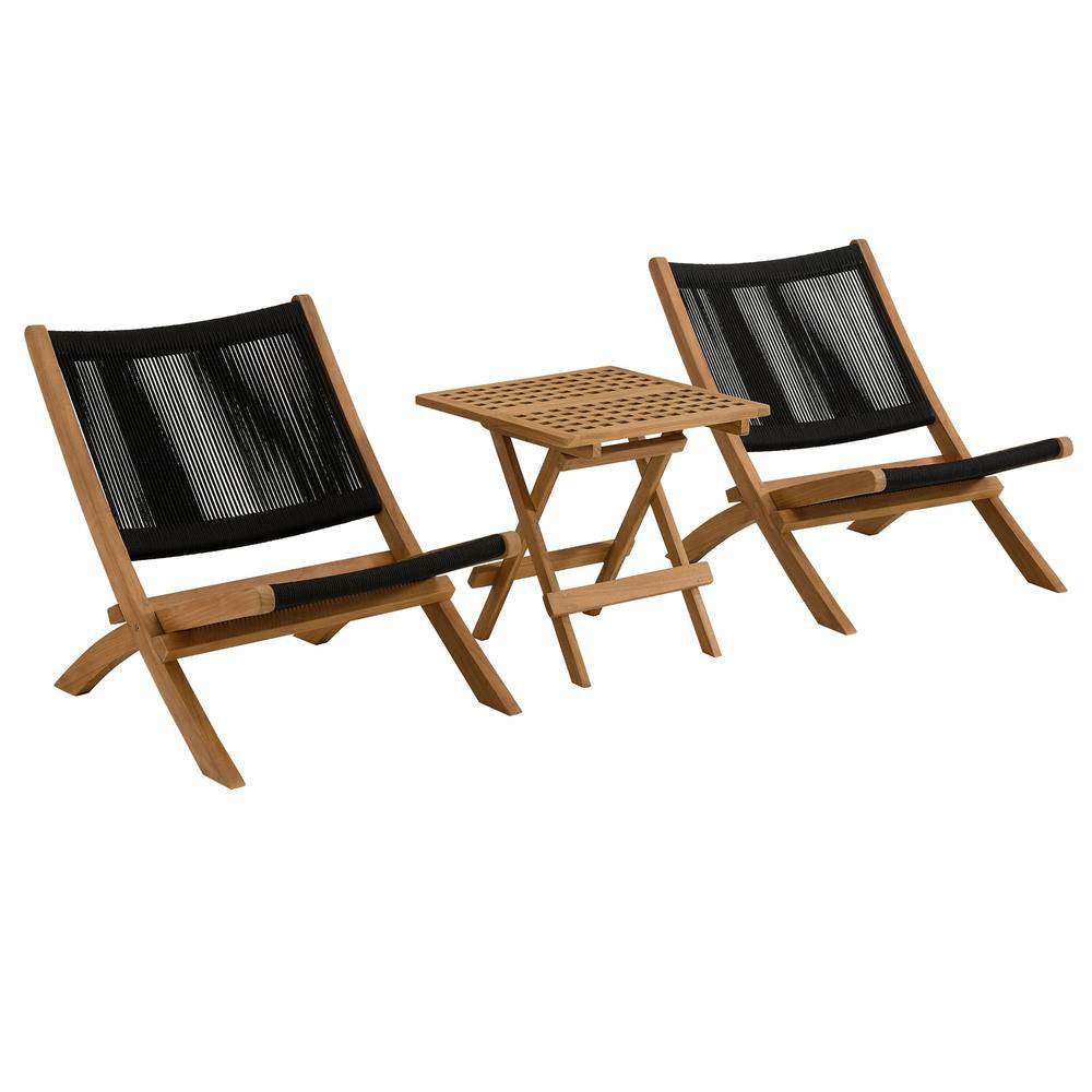 EEI-6937 Vienna 3-Piece Outdoor Patio Teak and Rope Folding Lounge Chairs and Side Table by Modway