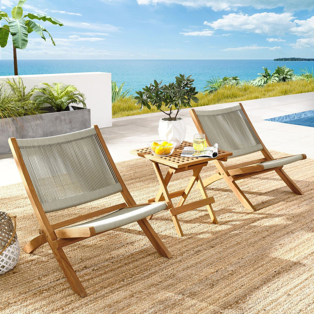 EEI-6937 Vienna 3-Piece Outdoor Patio Teak and Rope Folding Lounge Chairs and Side Table by Modway