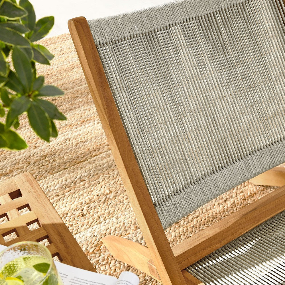 EEI-6937 Vienna 3-Piece Outdoor Patio Teak and Rope Folding Lounge Chairs and Side Table by Modway