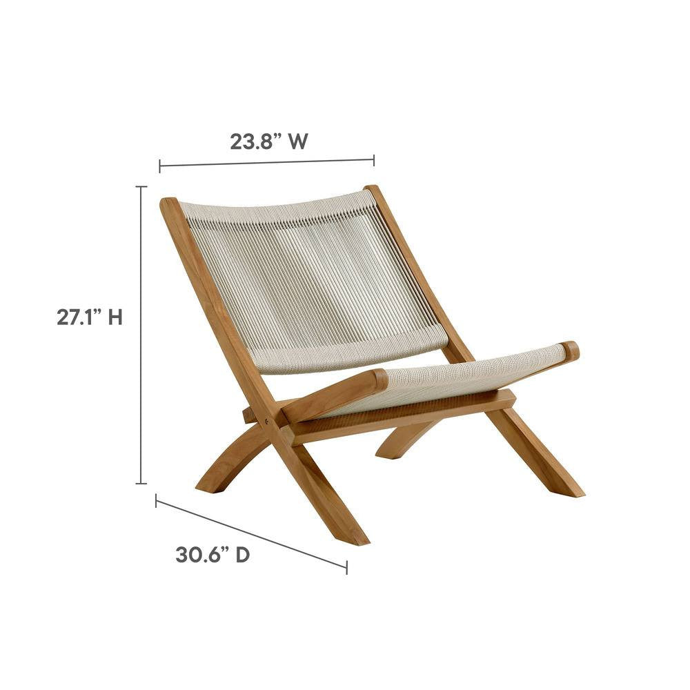 EEI-6937 Vienna 3-Piece Outdoor Patio Teak and Rope Folding Lounge Chairs and Side Table by Modway