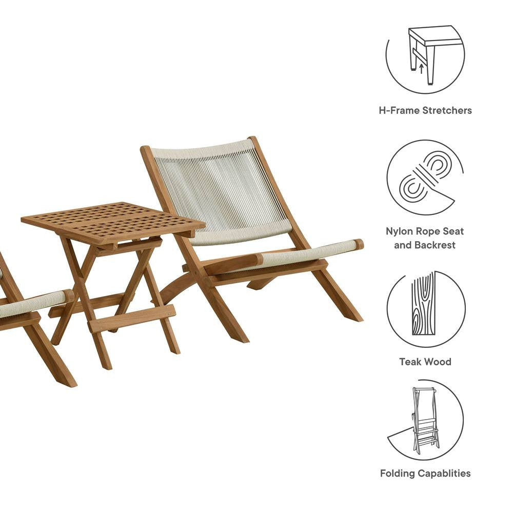EEI-6937 Vienna 3-Piece Outdoor Patio Teak and Rope Folding Lounge Chairs and Side Table by Modway