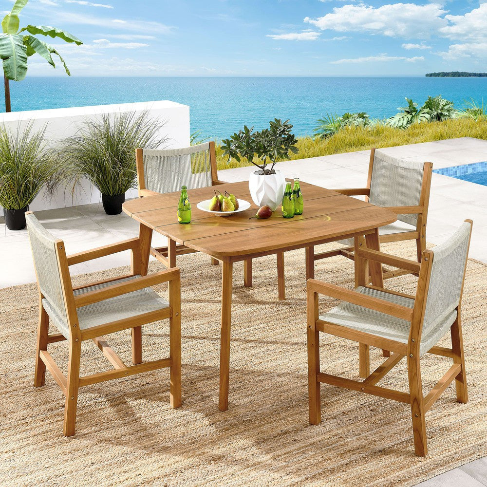 EEI-6935 Vienna 5-Piece Outdoor Patio Teak and Rope Dining Set with Armchairs by Modway