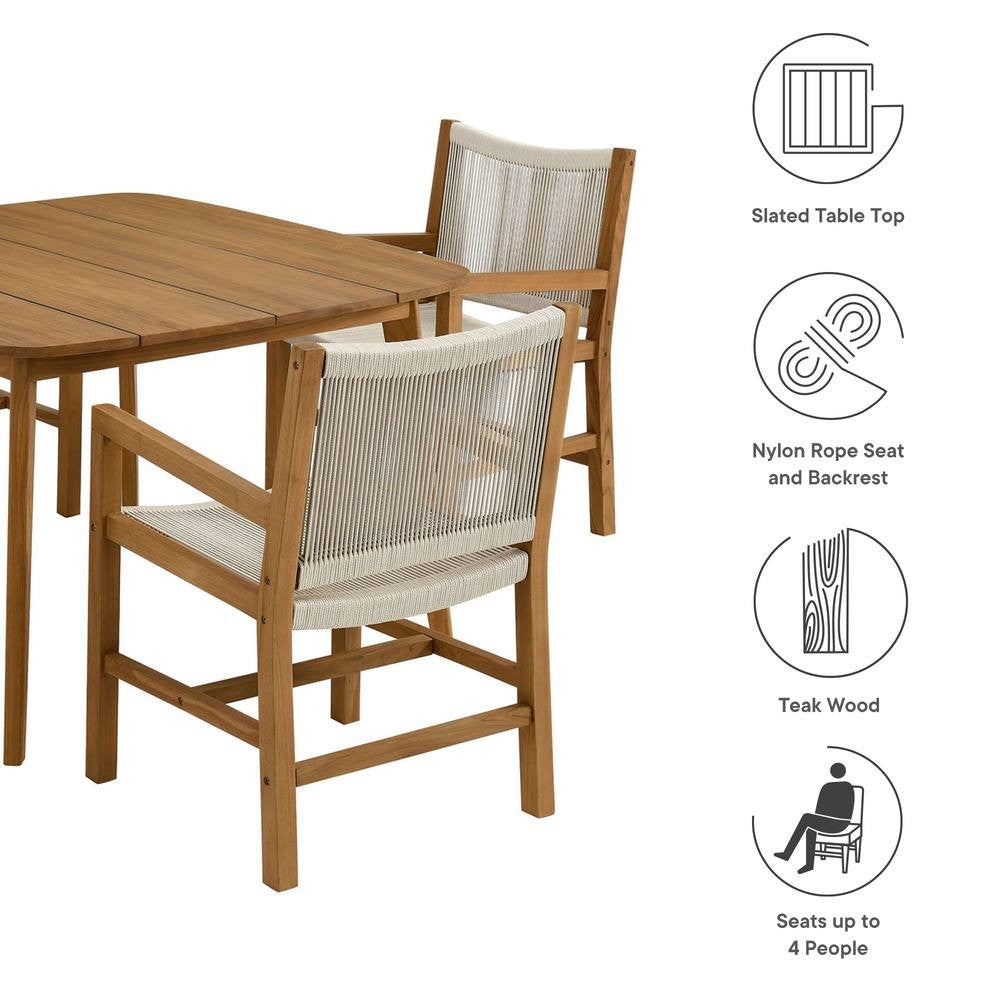 EEI-6935 Vienna 5-Piece Outdoor Patio Teak and Rope Dining Set with Armchairs by Modway