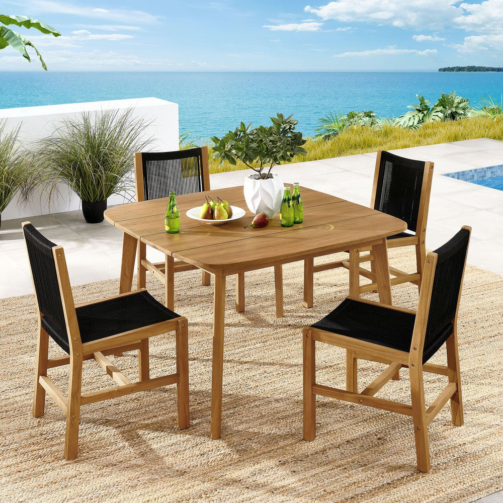 EEI-6934 Vienna 5-Piece Outdoor Patio Teak and Rope Dining Set with Armless Chairs by Modway