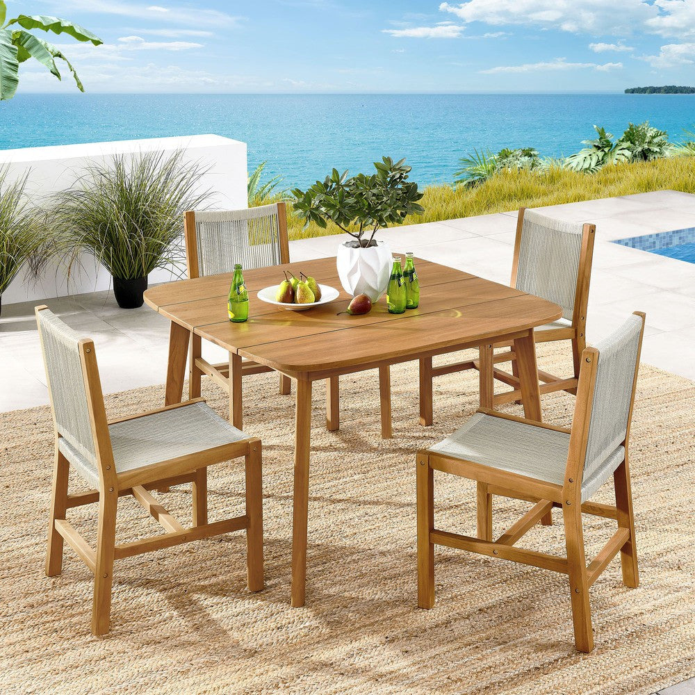 EEI-6934 Vienna 5-Piece Outdoor Patio Teak and Rope Dining Set with Armless Chairs by Modway