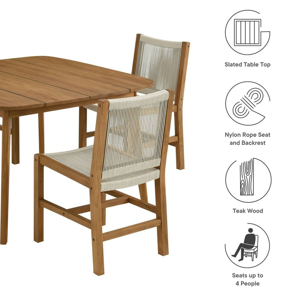 EEI-6934 Vienna 5-Piece Outdoor Patio Teak and Rope Dining Set with Armless Chairs by Modway