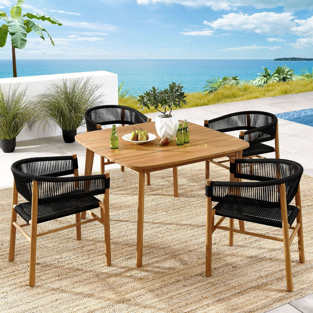 EEI-6933 Vienna 5-Piece Outdoor Patio Teak and Rope Dining Set with Curved-Back Armchairs by Modway