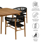 EEI-6933 Vienna 5-Piece Outdoor Patio Teak and Rope Dining Set with Curved-Back Armchairs by Modway