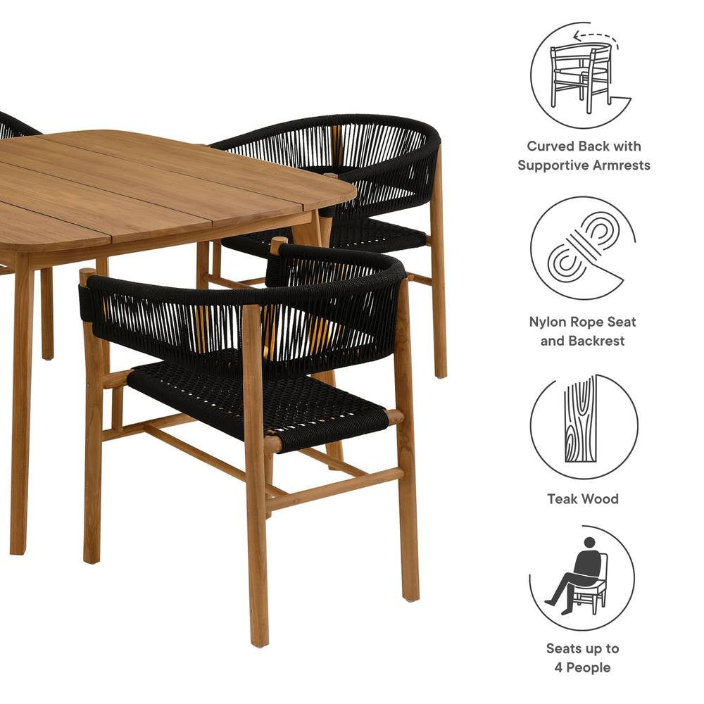 EEI-6933 Vienna 5-Piece Outdoor Patio Teak and Rope Dining Set with Curved-Back Armchairs by Modway