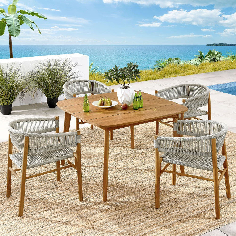 EEI-6933 Vienna 5-Piece Outdoor Patio Teak and Rope Dining Set with Curved-Back Armchairs by Modway