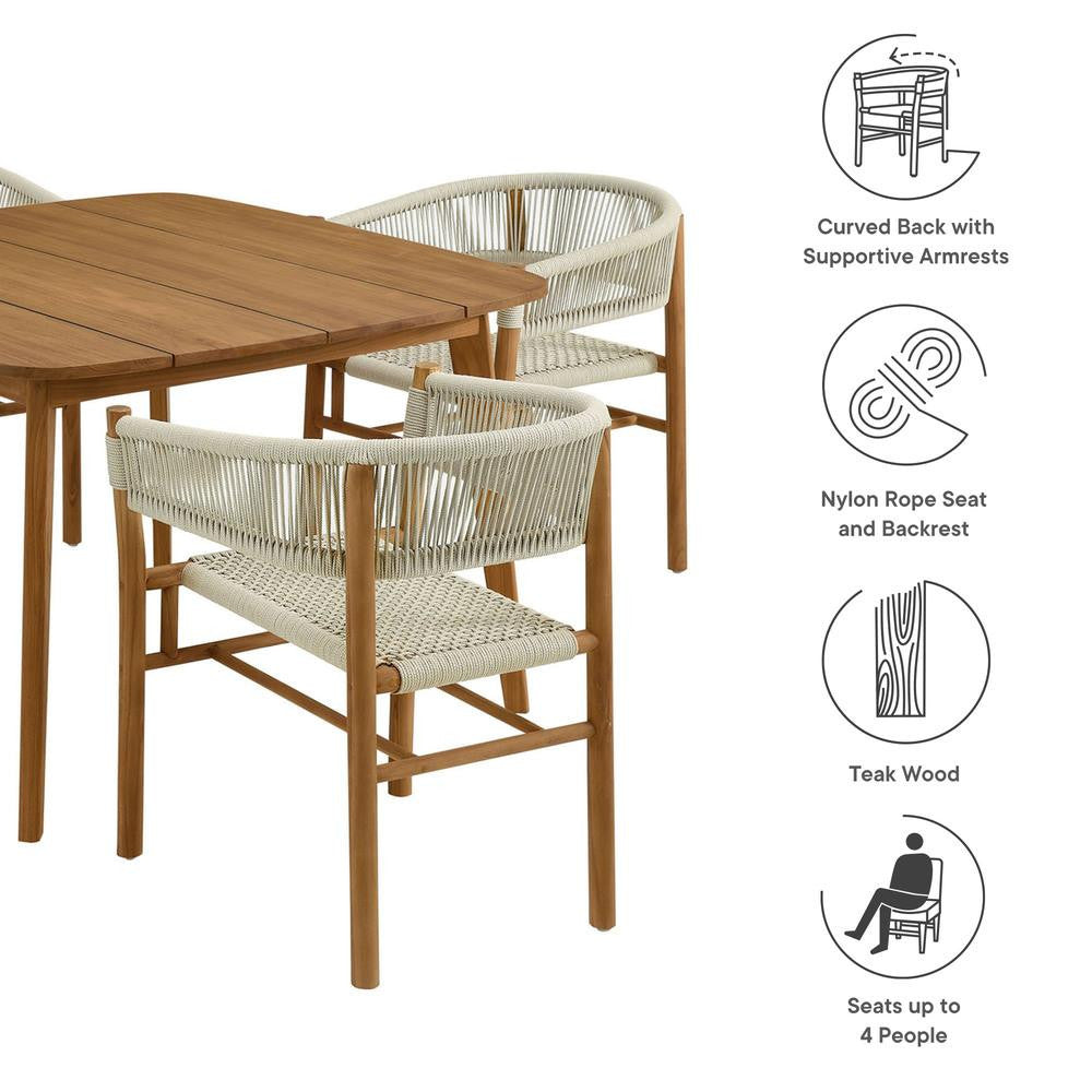 EEI-6933 Vienna 5-Piece Outdoor Patio Teak and Rope Dining Set with Curved-Back Armchairs by Modway