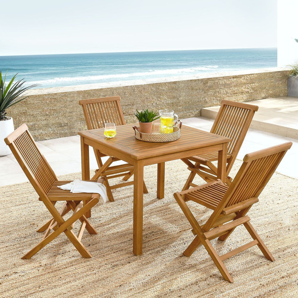 EEI-6931-NAT-NAT Vienna 5-Piece Outdoor Patio Teak Wood Dining Set with Folding Chairs by Modway