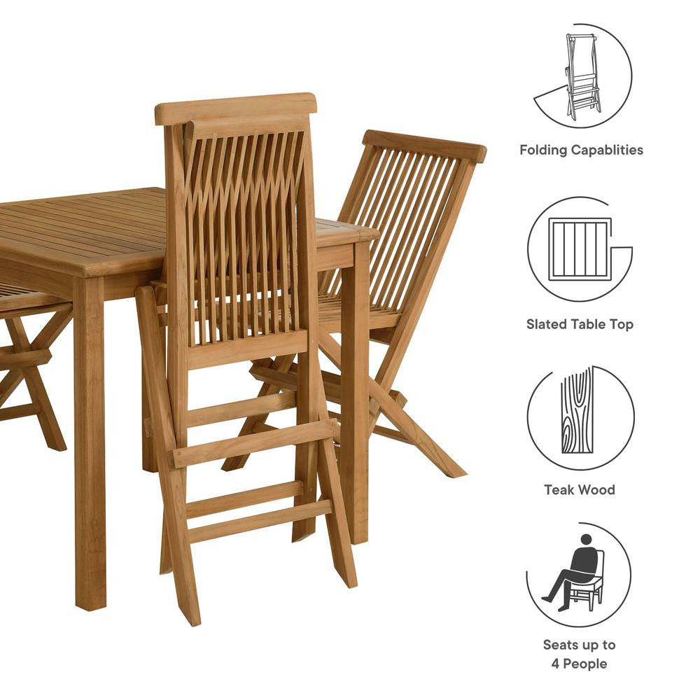 EEI-6931-NAT-NAT Vienna 5-Piece Outdoor Patio Teak Wood Dining Set with Folding Chairs by Modway