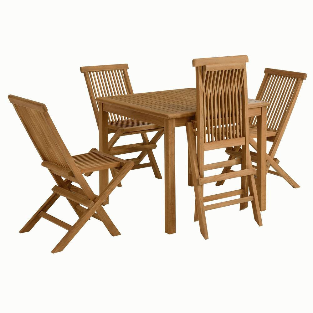 EEI-6931-NAT-NAT Vienna 5-Piece Outdoor Patio Teak Wood Dining Set with Folding Chairs by Modway